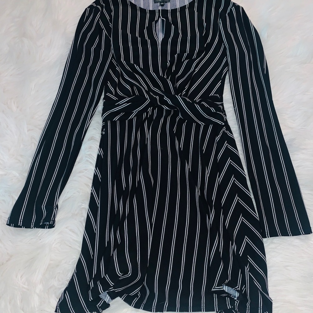 Black and White Striped Long Sleeve Dress